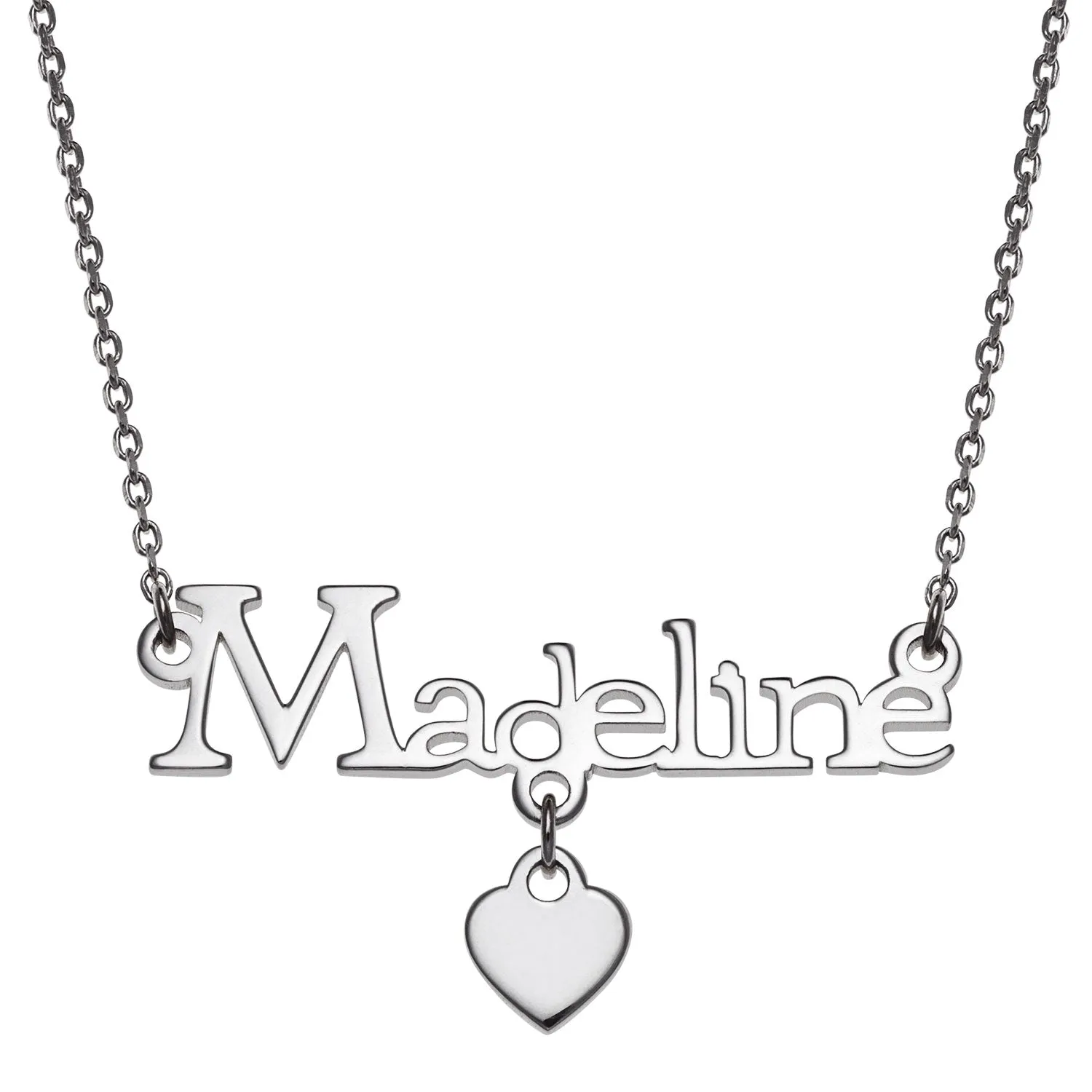 Sterling Silver Name with Heart Charm Necklace sold by Limoges Jewelry