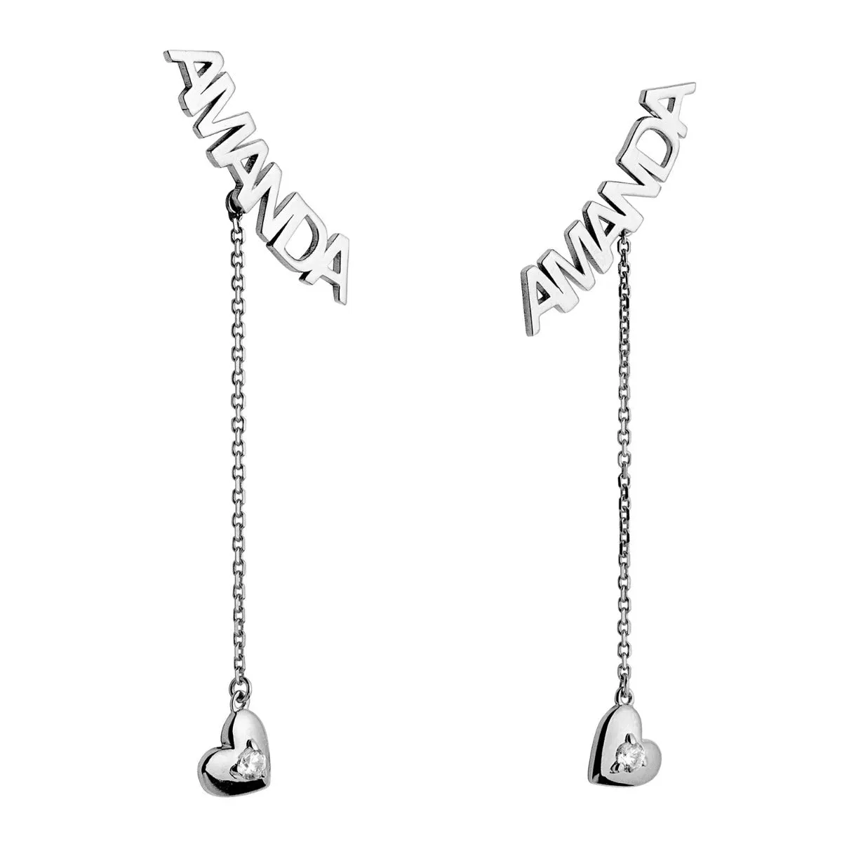 Sterling Silver Name with Birthstone Heart Dangle Crawler Earrings sold by Limoges Jewelry product image thumbnail 3