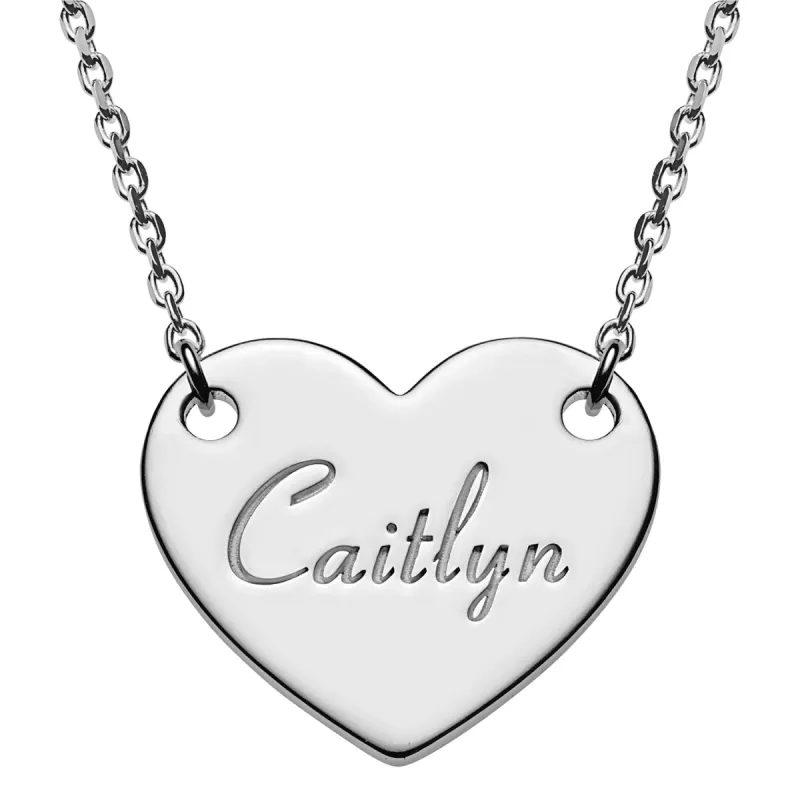 Sterling Silver Engraved Script Name Station Heart Necklace sold by Limoges Jewelry