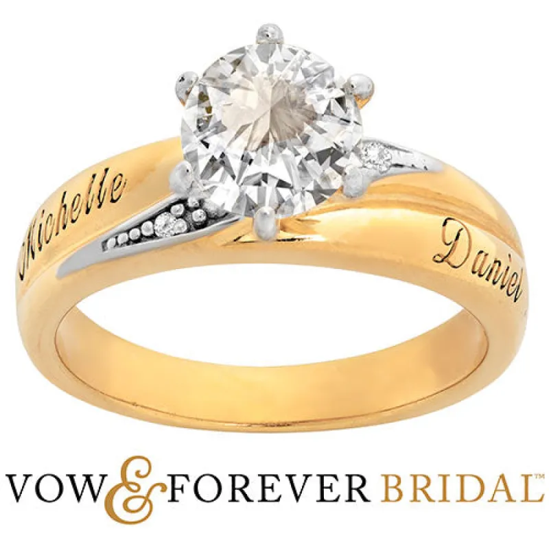14K Gold over Sterling Brilliant White Topaz and Diamond Name  Wedding Ring sold by Limoges Jewelry