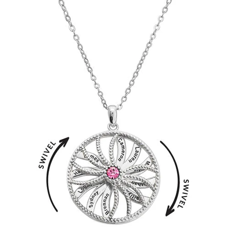 3-D Engraved Starburst with Birthstone Spinner Necklace sold by Limoges Jewelry