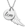 Silver Plated Engraved Initials Disc with Angel Wing Necklace sold by Limoges Jewelry