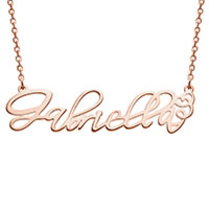 14K Rose Gold over Sterling Fancy Script Name Necklace sold by Limoges Jewelry
