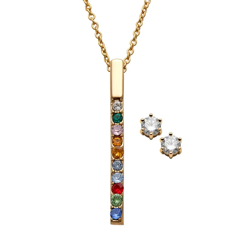 Vertical Family Bar Birthstone Pendant with CZ Studs sold by Limoges Jewelry