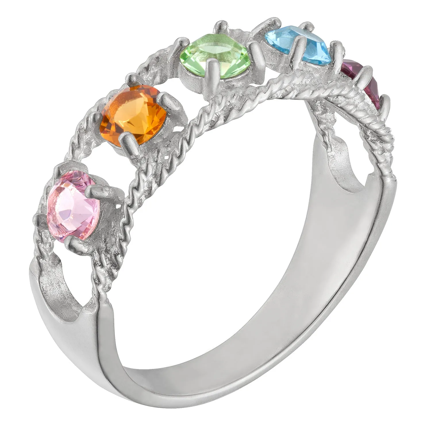 Sterling Silver Family Rope Birthstone Ring - 5 Stones sold by Limoges Jewelry product image thumbnail 2