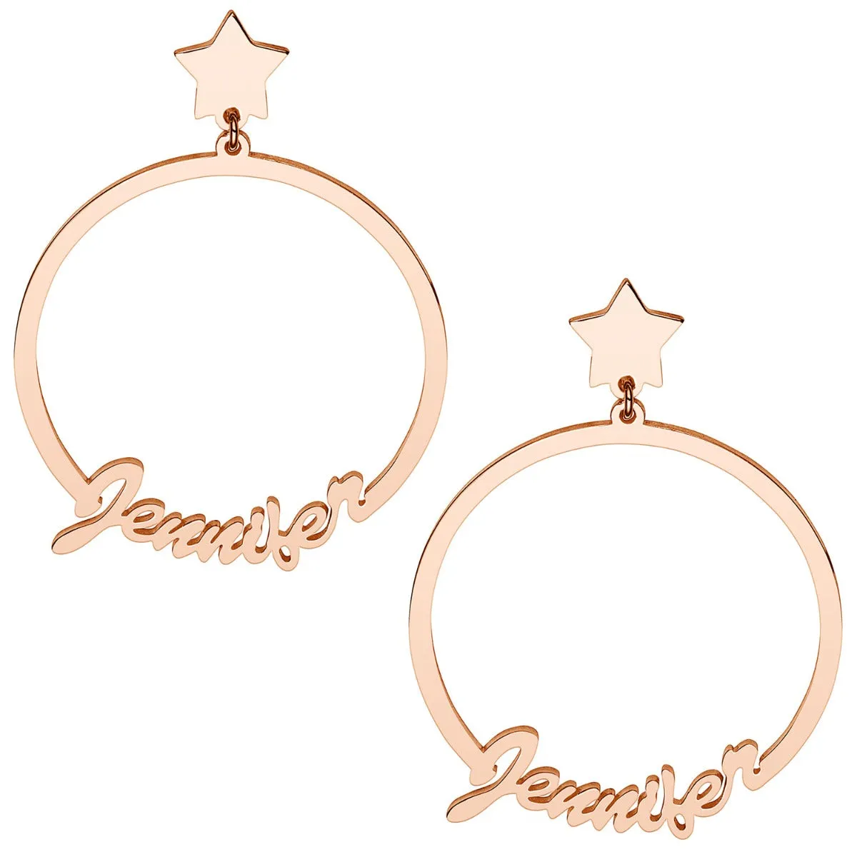 14K Rose Gold Plated Script Name with Star Dangle Earrings sold by Limoges Jewelry