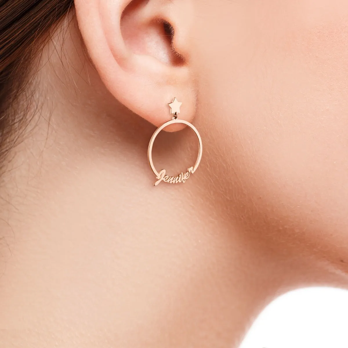 14K Rose Gold Plated Script Name with Star Dangle Earrings sold by Limoges Jewelry product image thumbnail 2