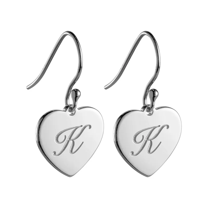 Sterling Silver Engraved Initial Heart Dangle Earrings sold by Limoges Jewelry