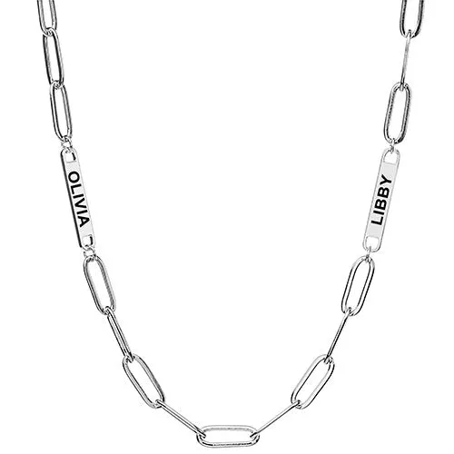 Silver Plated Engraved Paperclip Station Necklace sold by Limoges Jewelry product image thumbnail 4