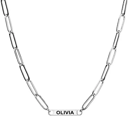 Silver Plated Engraved Paperclip Station Necklace sold by Limoges Jewelry product image thumbnail 2