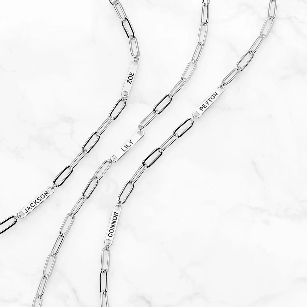 Silver Plated Engraved Paperclip Station Necklace sold by Limoges Jewelry