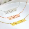 Sterling Silver Uppercase Name with Cutout Hearts Plaque Necklace sold by Limoges Jewelry