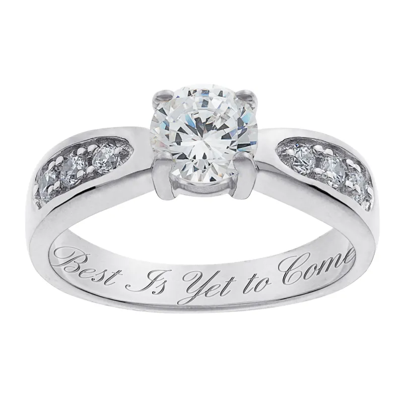 Sterling Silver Brilliant CZ Engraved Wedding Ring sold by Limoges Jewelry