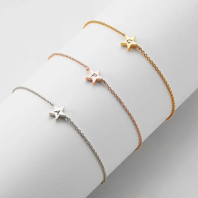 Dainty Star Initial Station Bracelet sold by Limoges Jewelry