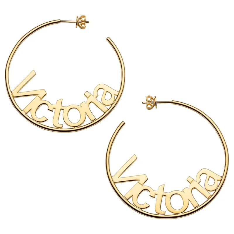 Personalized Nameplate Large Post Hoop Earrings sold by Limoges Jewelry