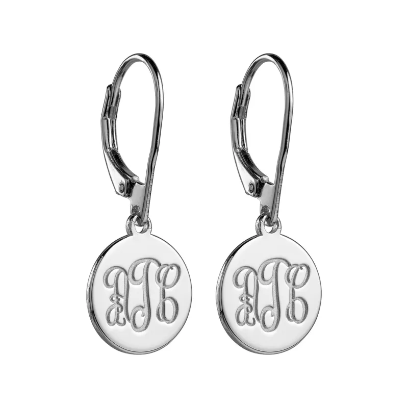Sterling Silver Engraved Monogram Disc Dangle Earrings sold by Limoges Jewelry