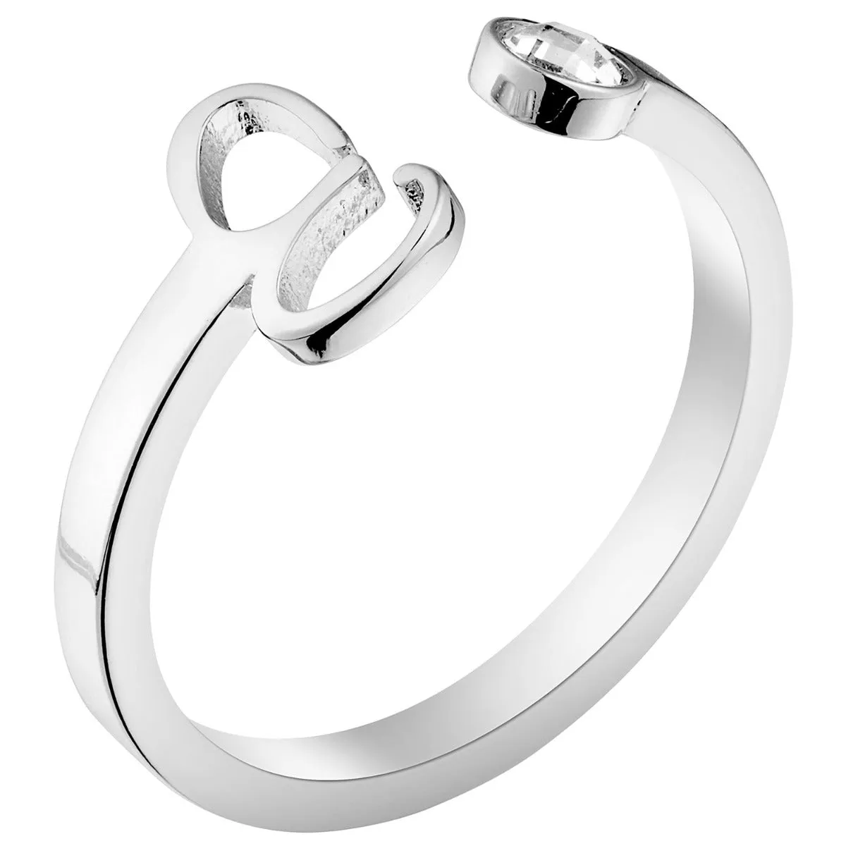 Silver Plated Script Initial and Birthstone Open Ring sold by Limoges Jewelry product image thumbnail 4