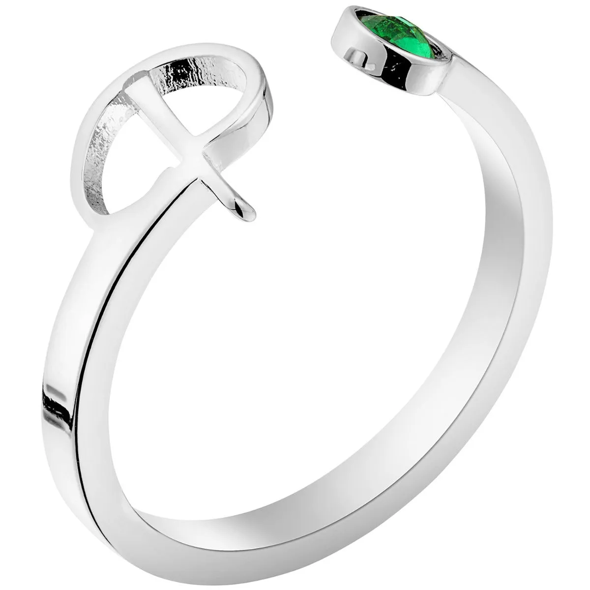 Silver Plated Script Initial and Birthstone Open Ring sold by Limoges Jewelry product image thumbnail 2