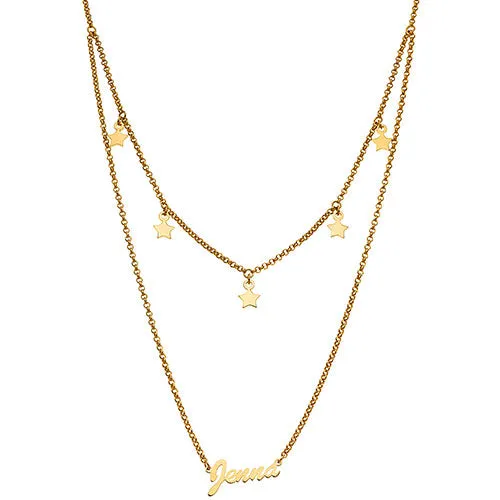 10K Yellow Gold Layered Name Necklace with Star Charms sold by Limoges Jewelry