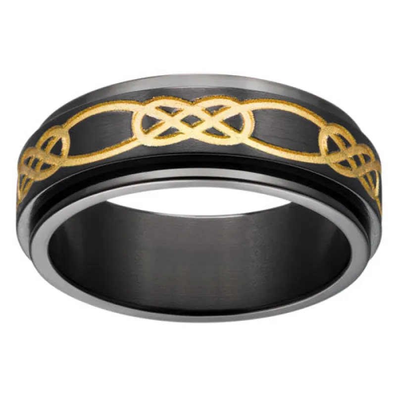 Black & Gold Titanium Celtic Spinner Band Ring sold by Limoges Jewelry