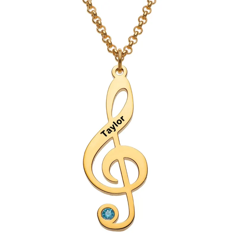 14K Gold Plated Treble Clef Name and Birthstone Necklace sold by Limoges Jewelry
