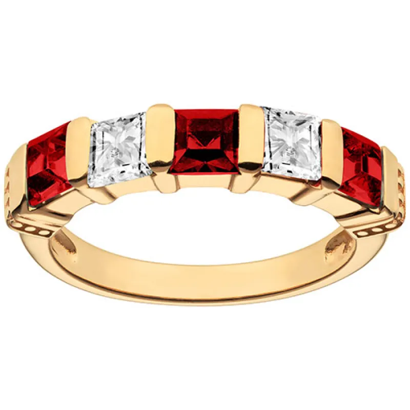 14K Gold Plated Simulated Garnet and Clear Crystal 5 Stone Ring sold by Limoges Jewelry