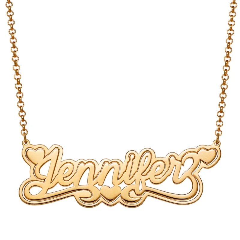 14K Gold Plated Name with Outline Necklace with Heart Swirl sold by Limoges Jewelry