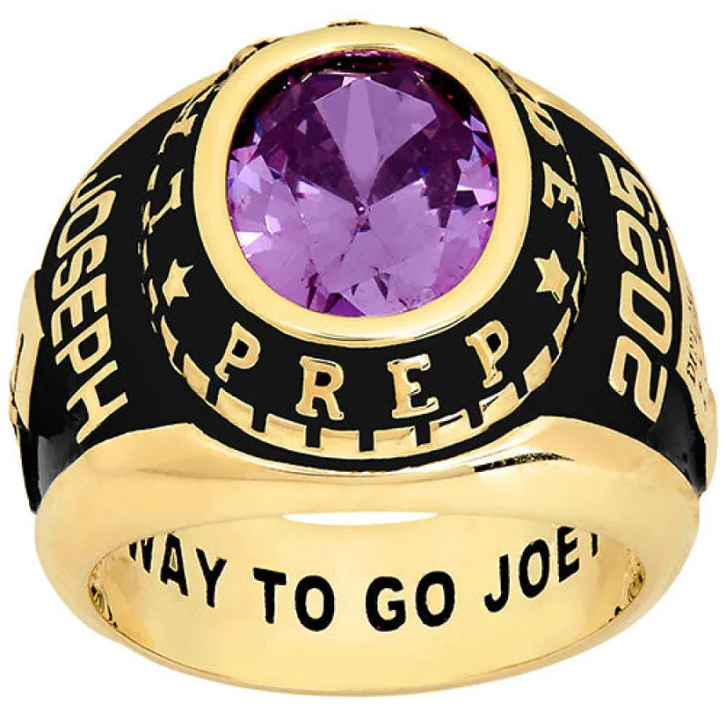 Men's Yellow CELEBRIUM Traditional Oval Stone Class Ring sold by Limoges Jewelry