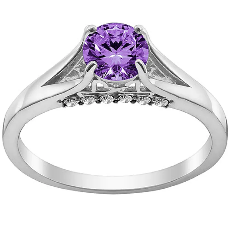 Silver Plated Simulated Amethyst and Clear Crystal Ring sold by Limoges Jewelry