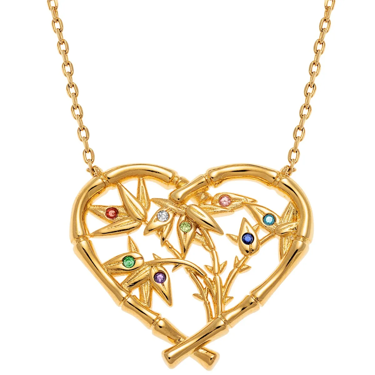 Bamboo Heart with Birthstone Branches Necklace sold by Limoges Jewelry product image thumbnail 2