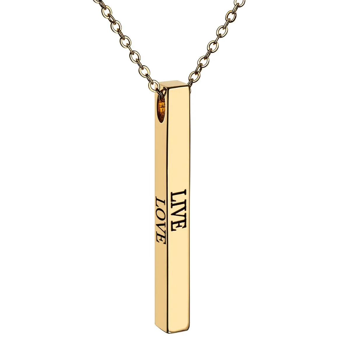 Vertical 4-sided Bar 'Live, Love, Laugh' Engraved Necklace sold by Limoges Jewelry product image thumbnail 5