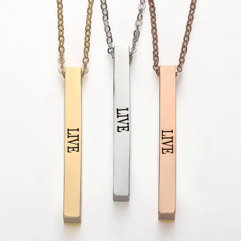 Vertical 4-sided Bar 'Live, Love, Laugh' Engraved Necklace sold by Limoges Jewelry