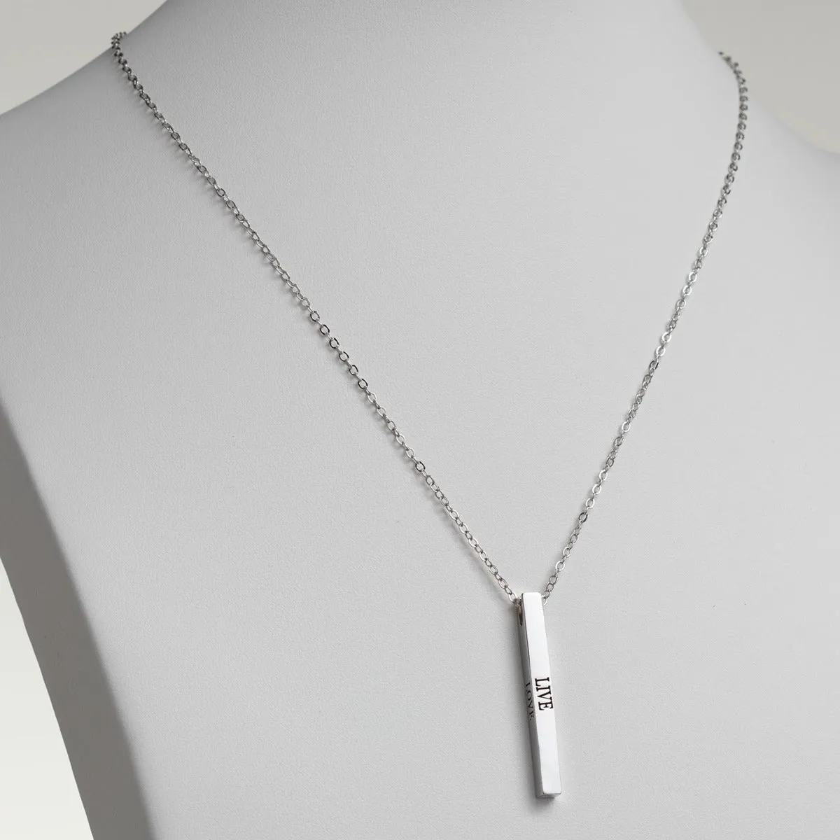 Vertical 4-sided Bar 'Live, Love, Laugh' Engraved Necklace sold by Limoges Jewelry product image thumbnail 4