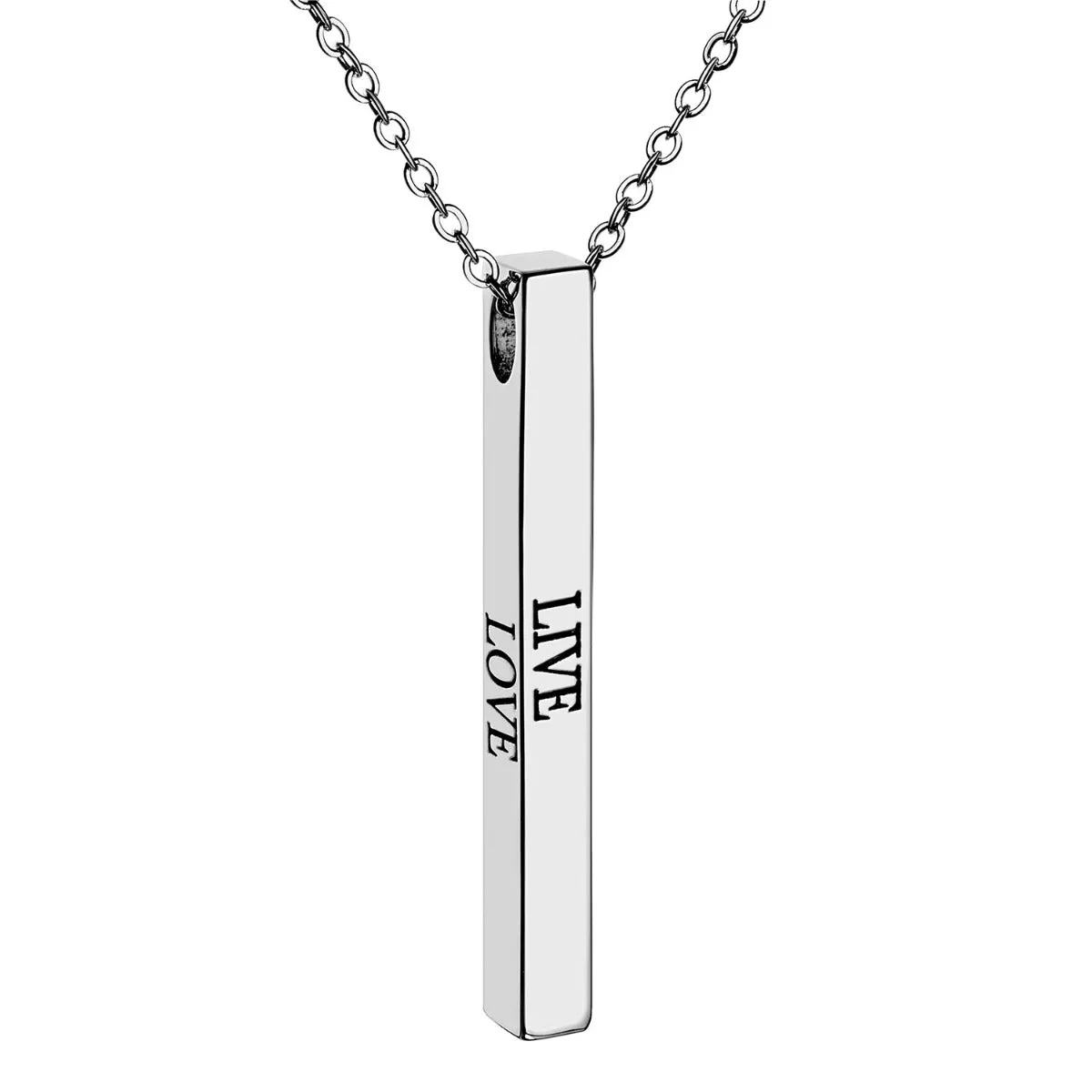 Vertical 4-sided Bar 'Live, Love, Laugh' Engraved Necklace sold by Limoges Jewelry product image thumbnail 2