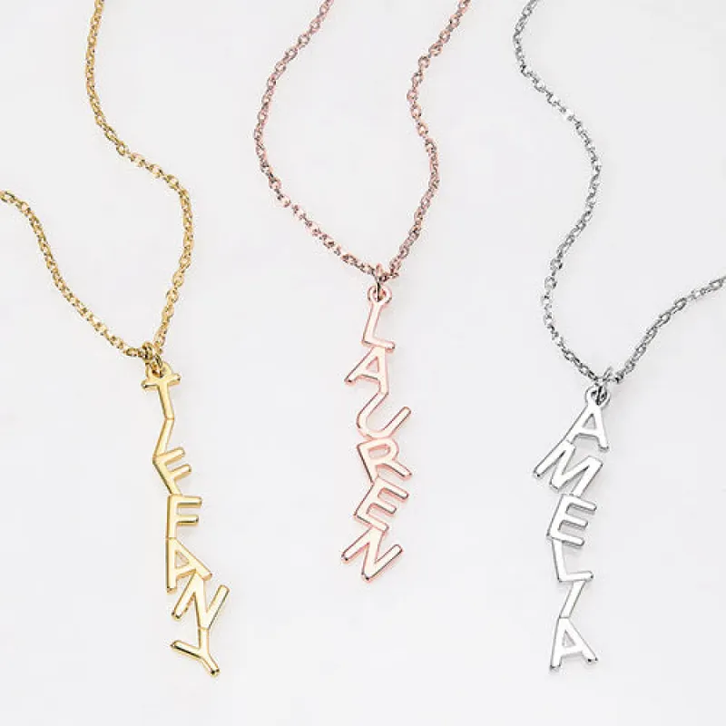 Zig-Zag Vertical Name Necklace sold by Limoges Jewelry