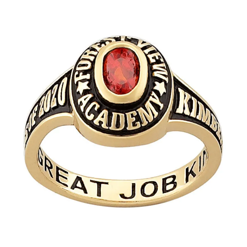 Ladies 18K Over Sterling Traditional Oval Stone Class Ring sold by Limoges Jewelry