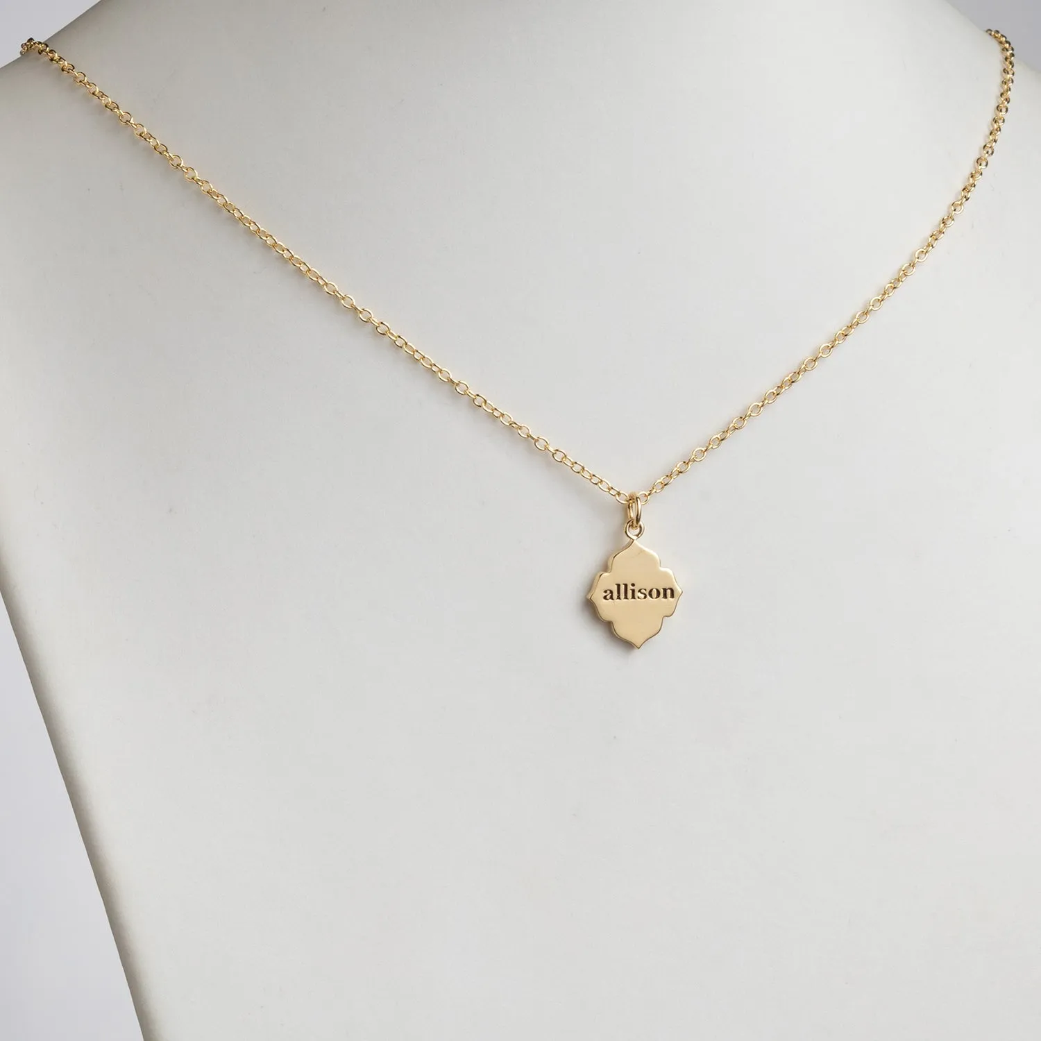 14K Gold over Sterling Clover Leaf Engraved Name Pendant sold by Limoges Jewelry product image thumbnail 2