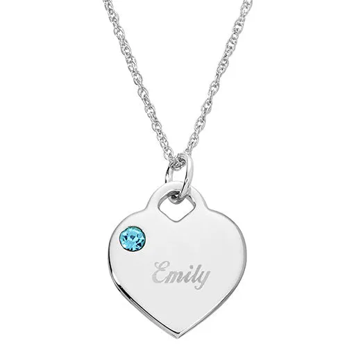 Silver Plated Engraved March Birthstone Heart Necklace sold by Limoges Jewelry product image thumbnail 3