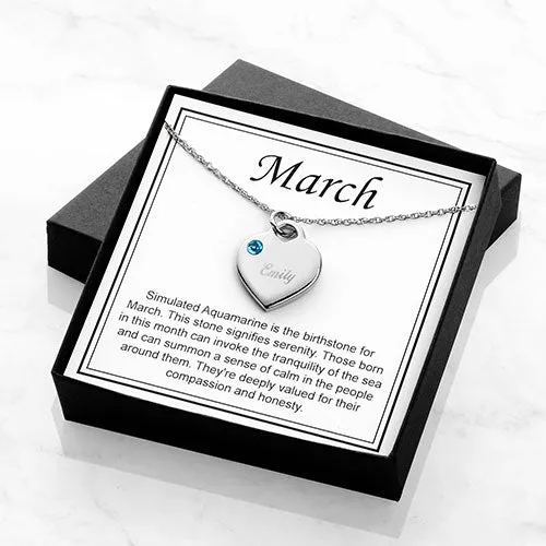 Silver Plated Engraved March Birthstone Heart Necklace sold by Limoges Jewelry product image thumbnail 4