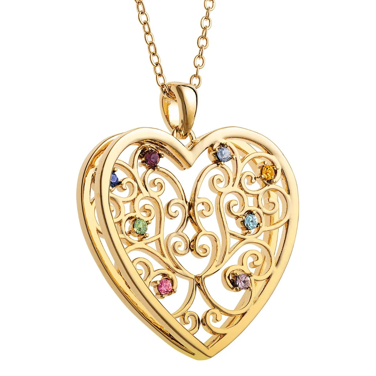 14K Gold Plated 3D Family Filigree Heart Pendant sold by Limoges Jewelry product image thumbnail 2