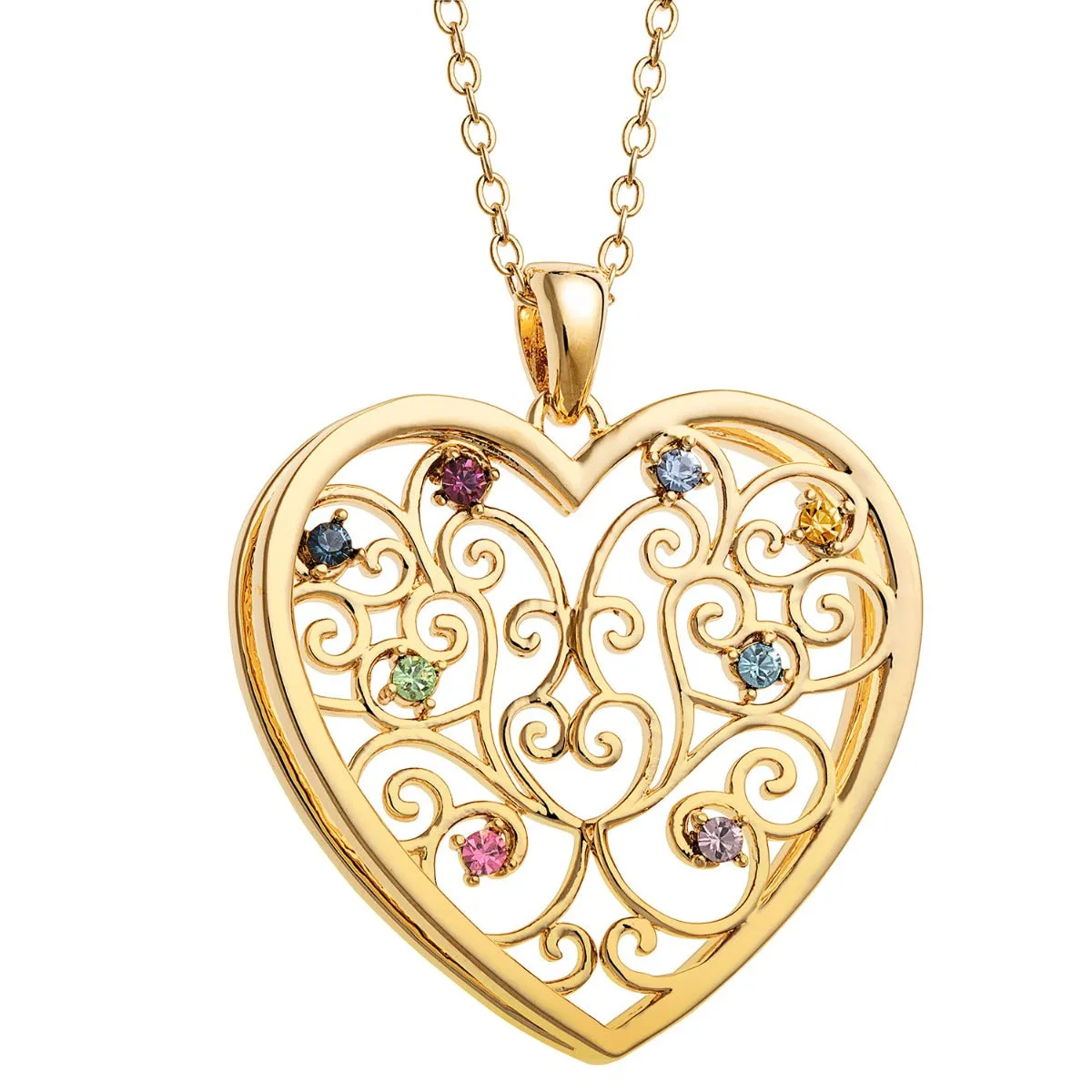 14K Gold Plated 3D Family Filigree Heart Pendant sold by Limoges Jewelry