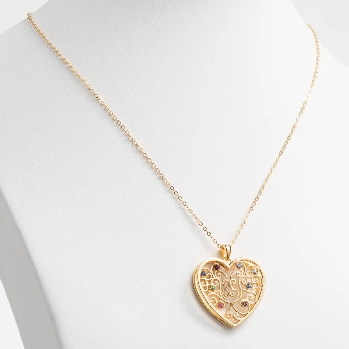 14K Gold Plated 3D Family Filigree Heart Pendant sold by Limoges Jewelry product image thumbnail 3