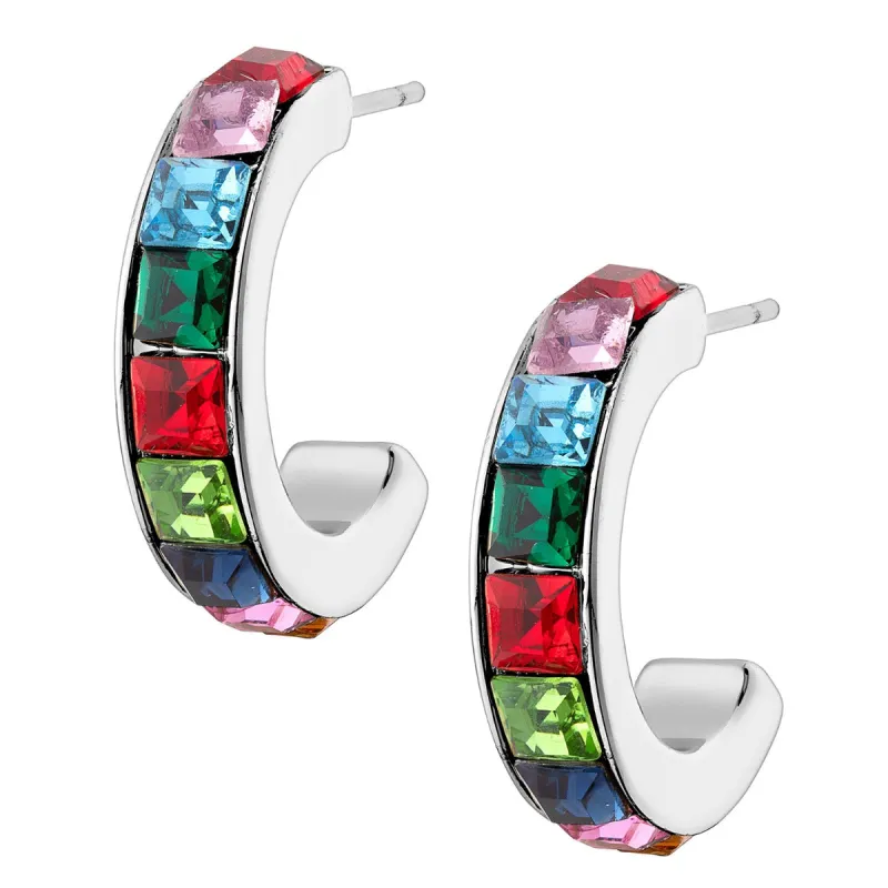 Silver Plated Square Birthstone Huggie Earrings sold by Limoges Jewelry