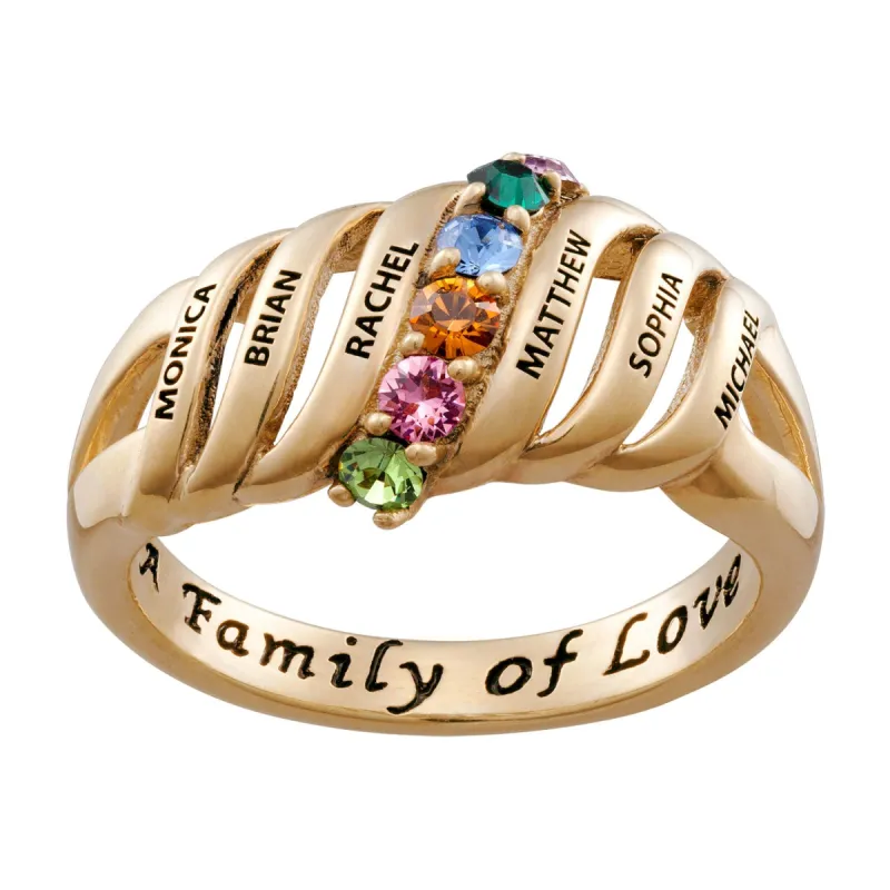 Gold Over Sterling Family Name and Birthstone Ring sold by Limoges Jewelry