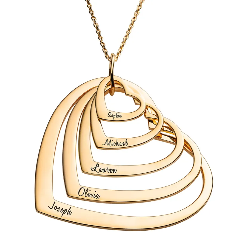 14K Gold over Sterling Nesting Hearts with Names Necklaces -5 sold by Limoges Jewelry