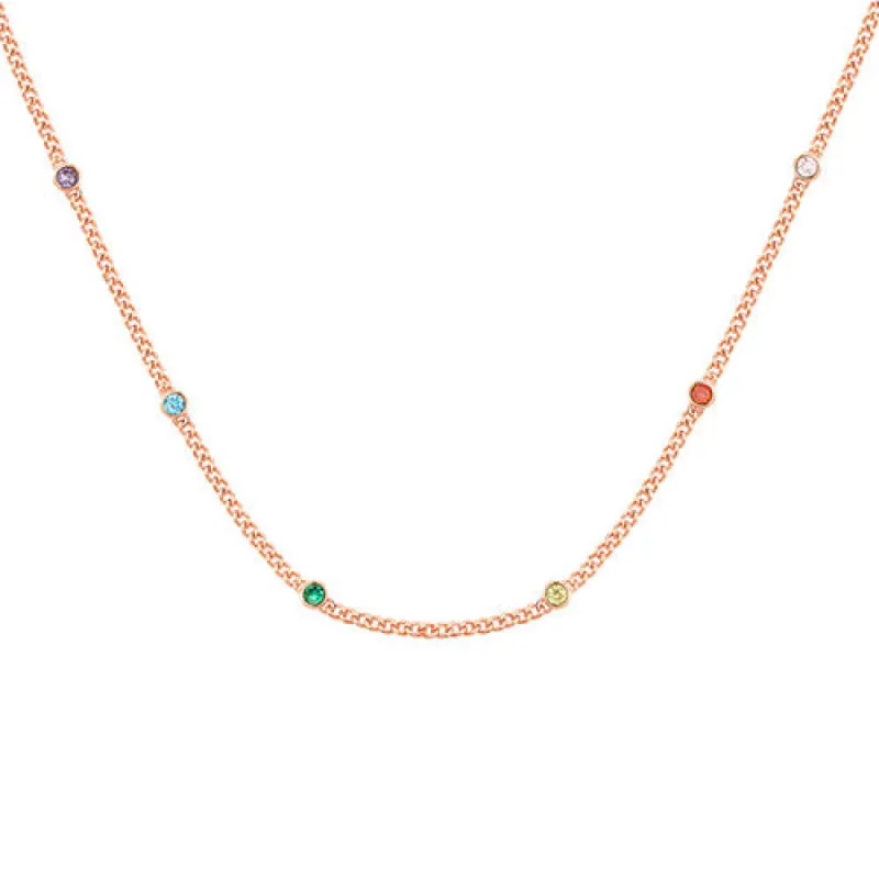 14K Rose Gold Plated Curb Chain with Birthstone Stations Necklace -  2 to 6 stones made by Limoges Jewelry