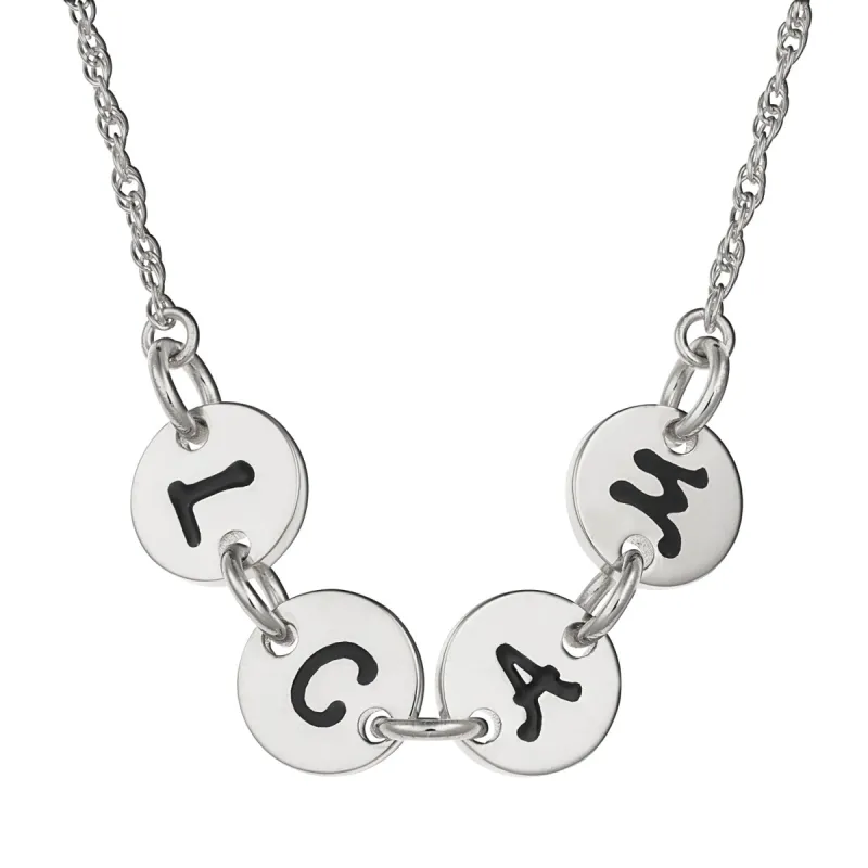Sterling Silver Initial Discs Station Necklace - 4 Discs sold by Limoges Jewelry