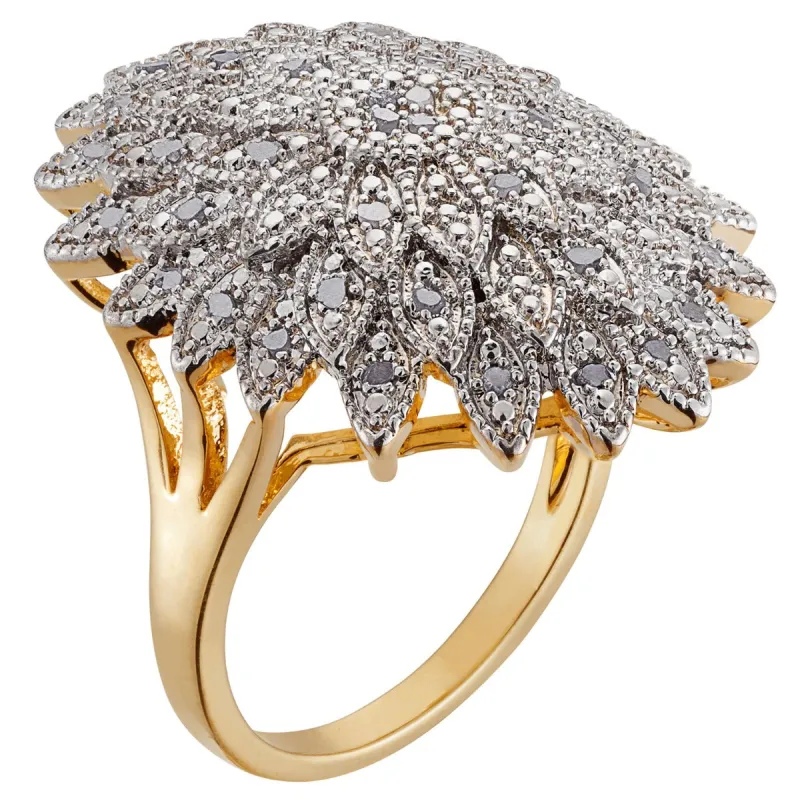 2 Tone Genuine Diamond Accent Cascading Floral Cocktail Ring made by Limoges Jewelry