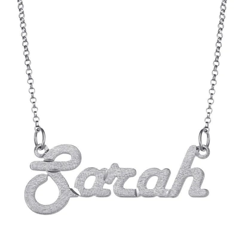 PREMIUM Sterling Silver Satin Script Name Necklace sold by Limoges Jewelry