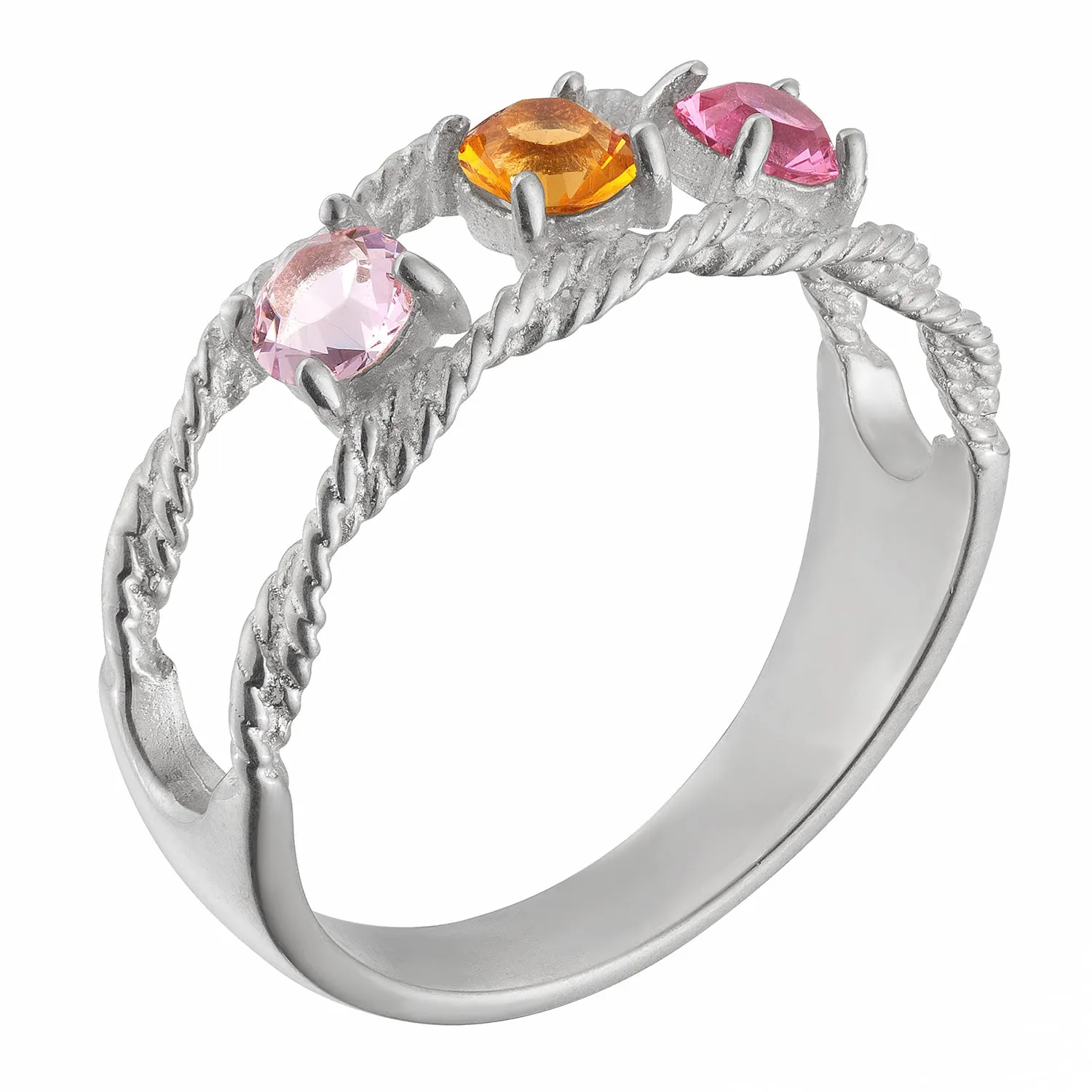 Sterling Silver Family Rope Birthstone Ring - 3 Stones sold by Limoges Jewelry product image thumbnail 2